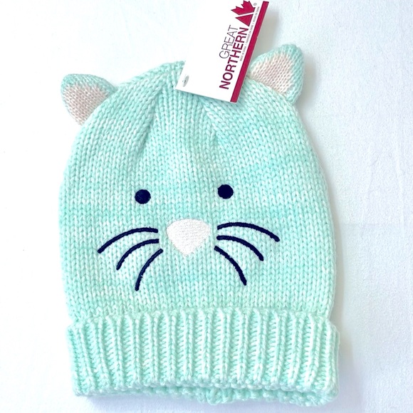 NWT Great Northen Kids Kitty Knit Hat And Mittens, Size 4-6X - Picture 2 of 7